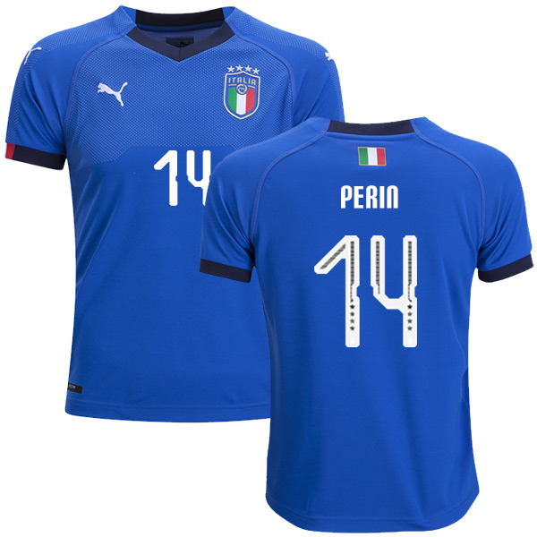 Italy #14 Perin Home Kid Soccer Country Jersey